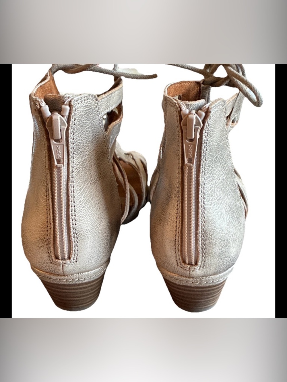 Cobb Hill-Gladiator Lace-Up Beige Leather Wedge Women's Sandals Sz 7.5 - Picture 2 of 7